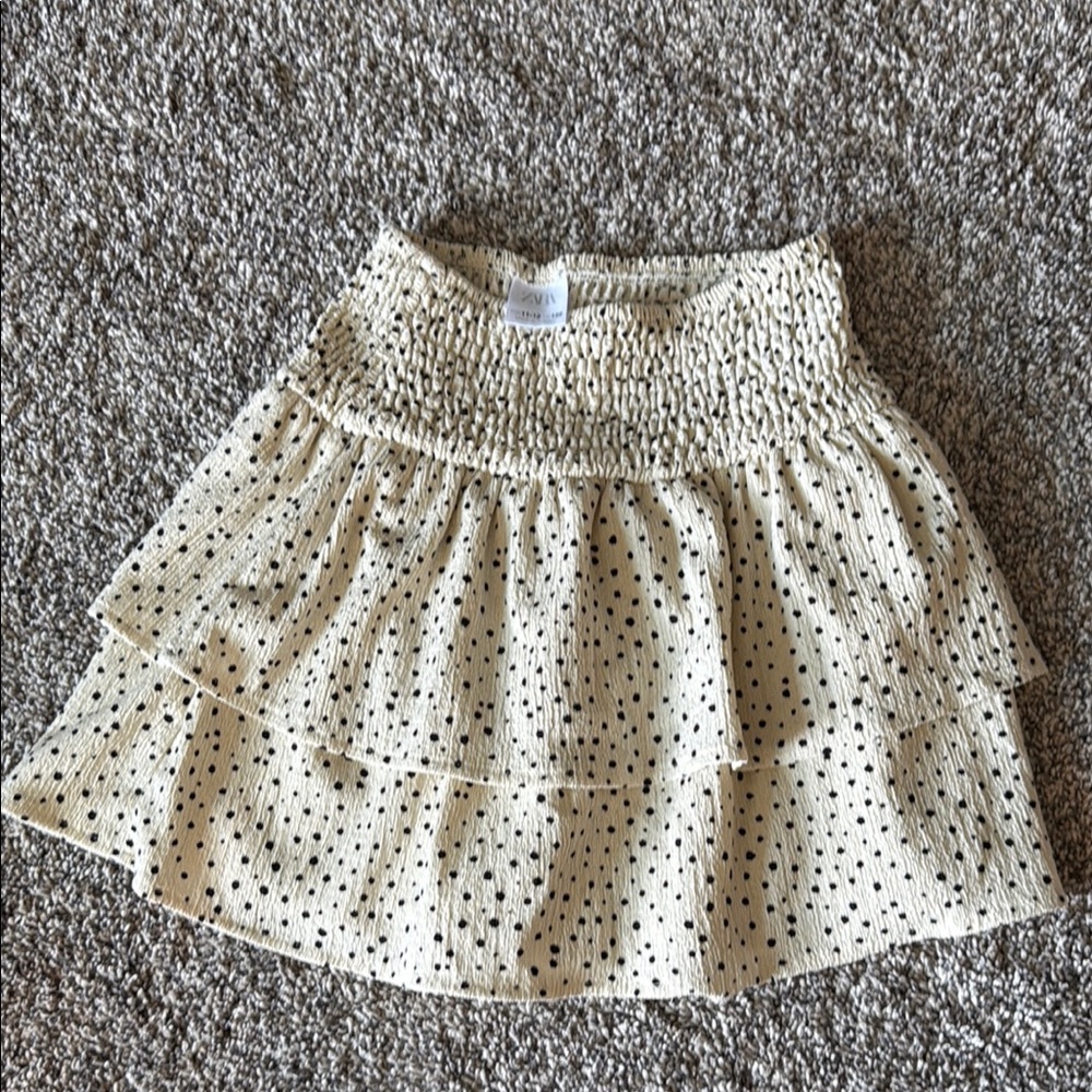 Zara Cream Skater Mini Skirt with Smocked Waist